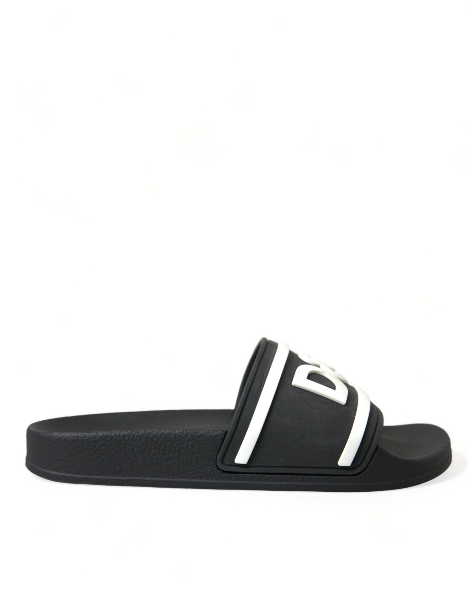 Chic Black Logo Embossed Rubber Slides