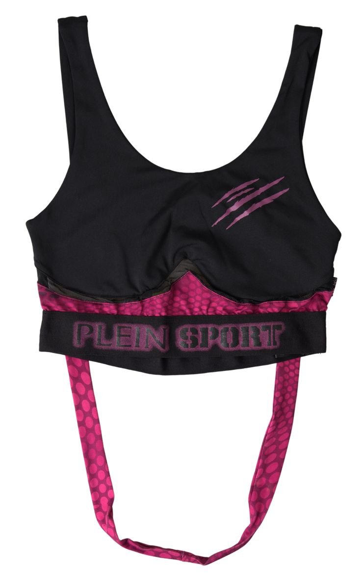 Sleek Black Sports Bra with Fuchsia Accent