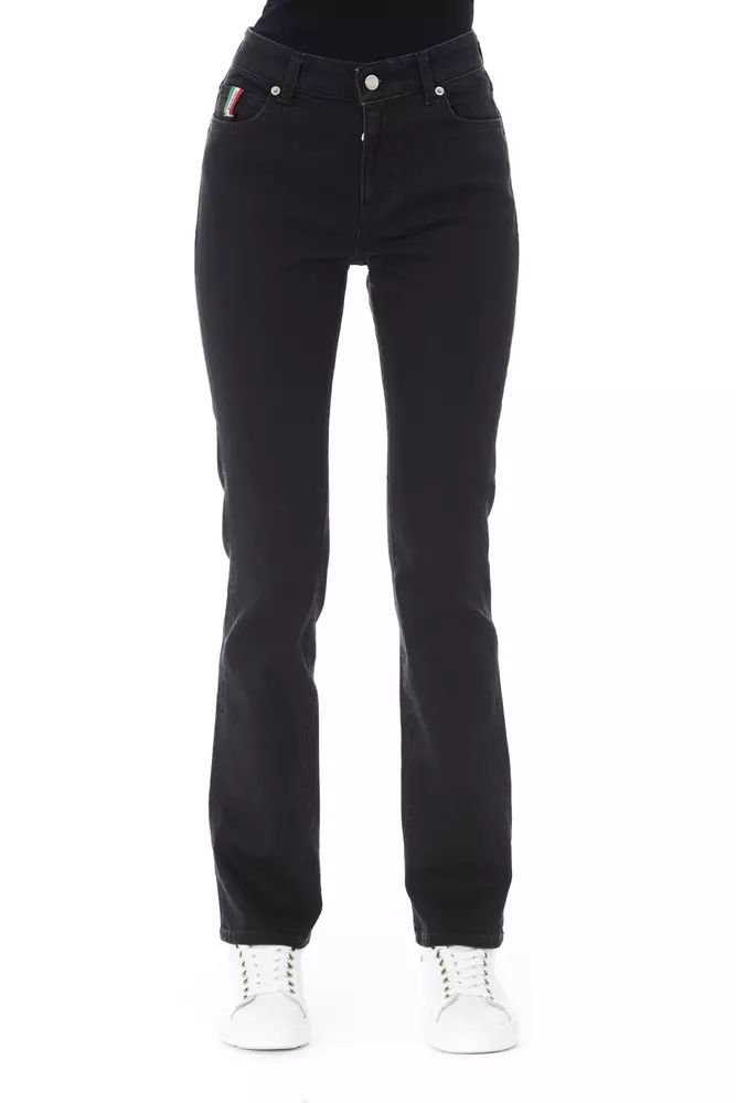 Elegant Black Cotton Stretch Jeans