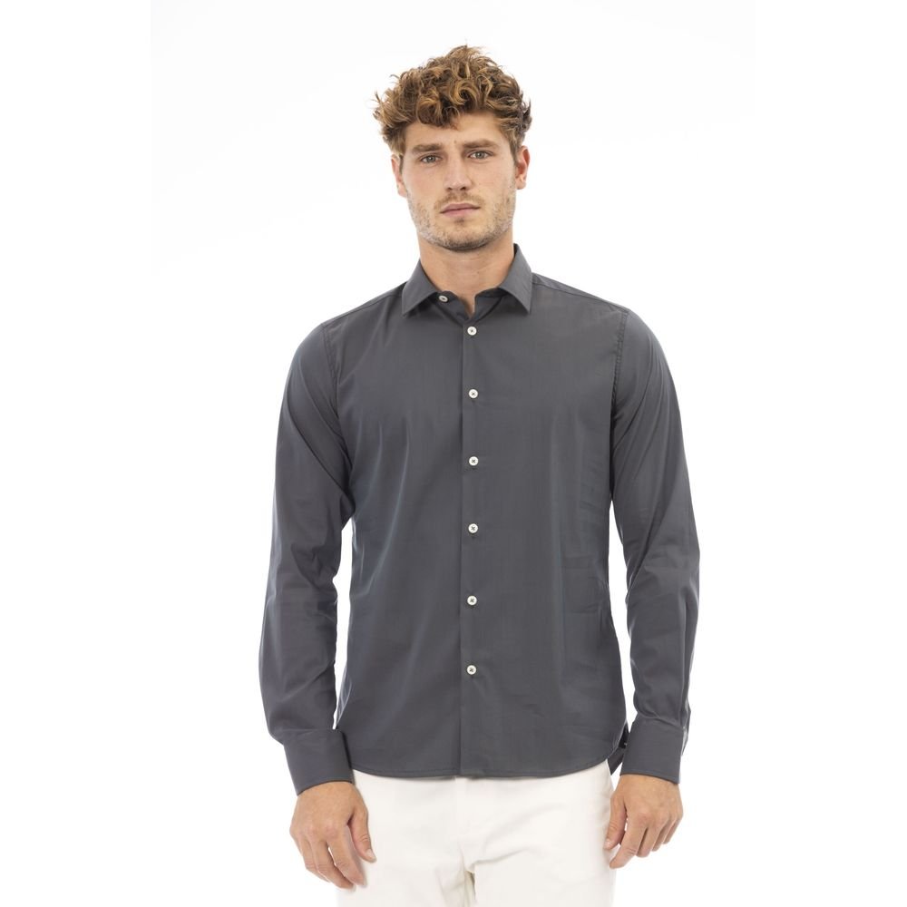 Chic Gray Italian Collar Men’s Shirt