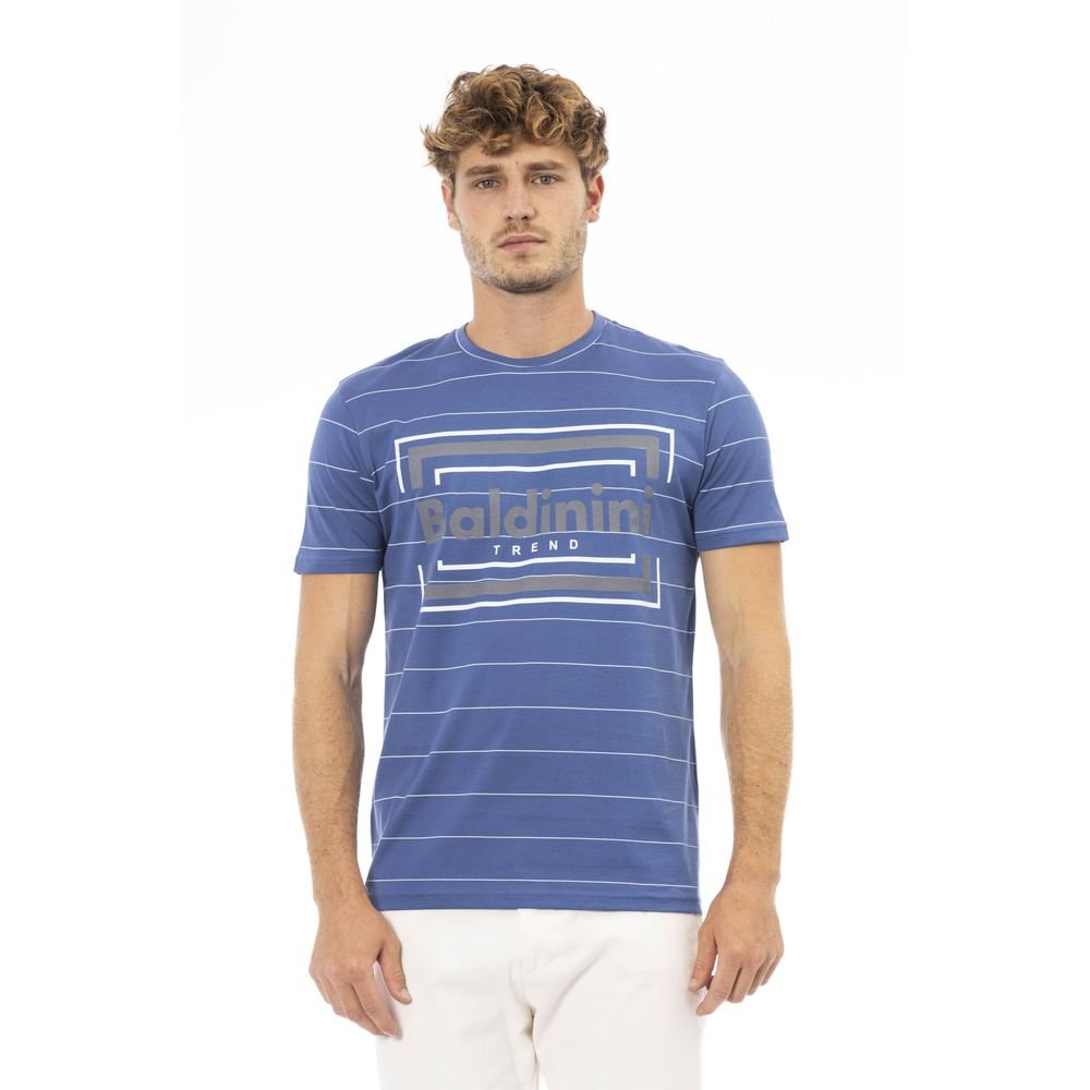 Elegant Blue Cotton Tee with Exclusive Print