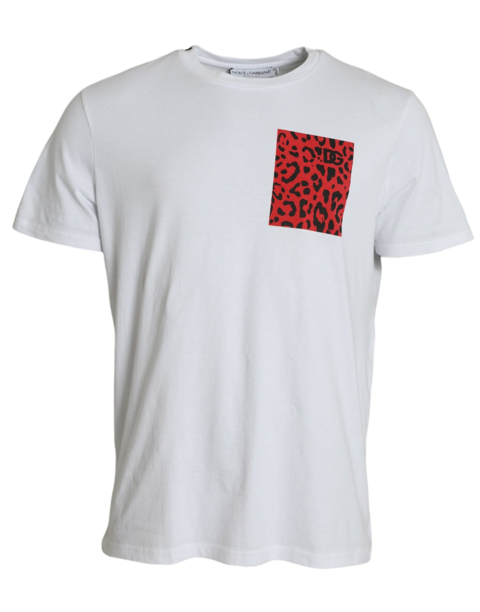 White Red Leopard Cotton Crew Neck T-shirt