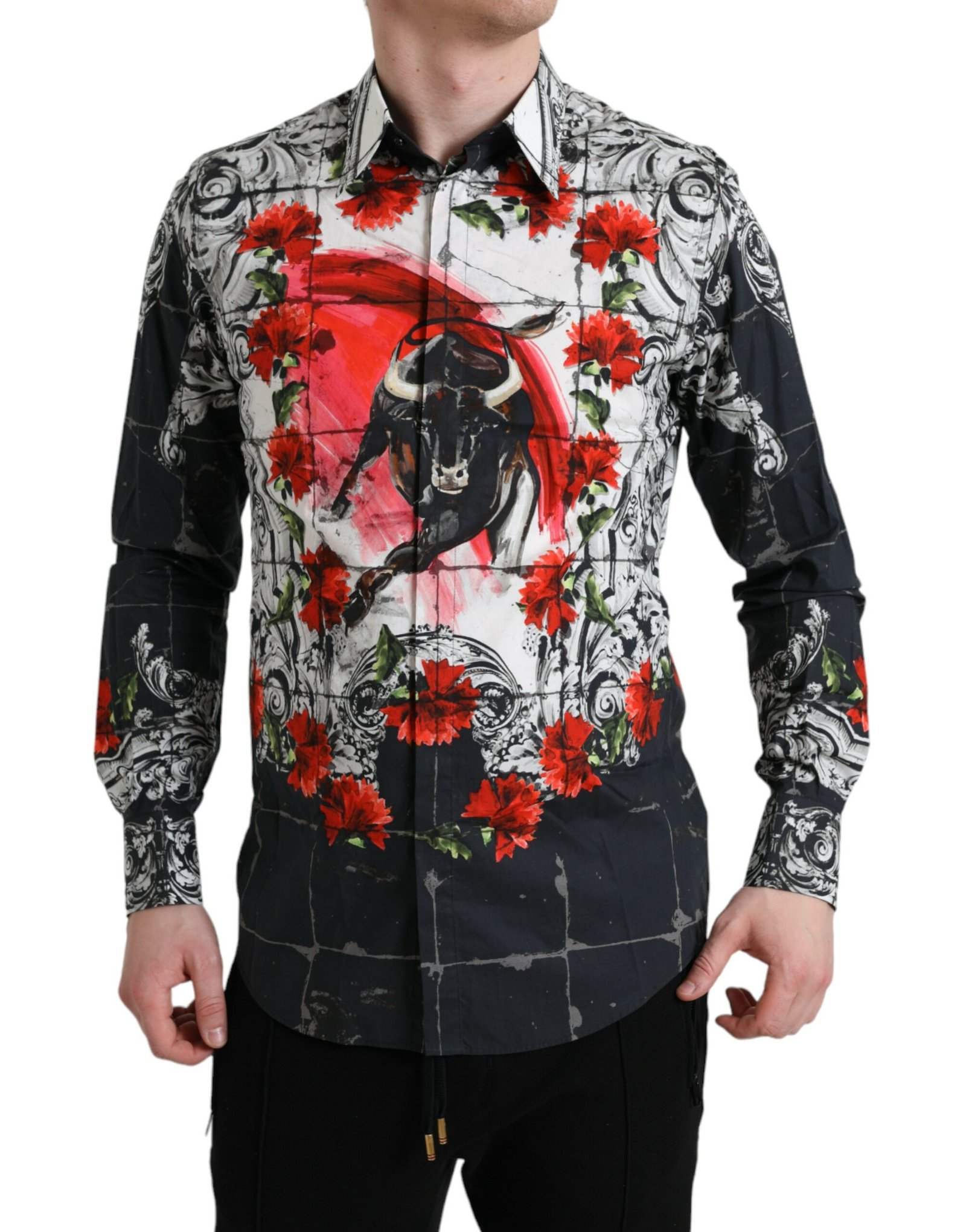 Slim Fit Floral Bull Cotton Dress Shirt