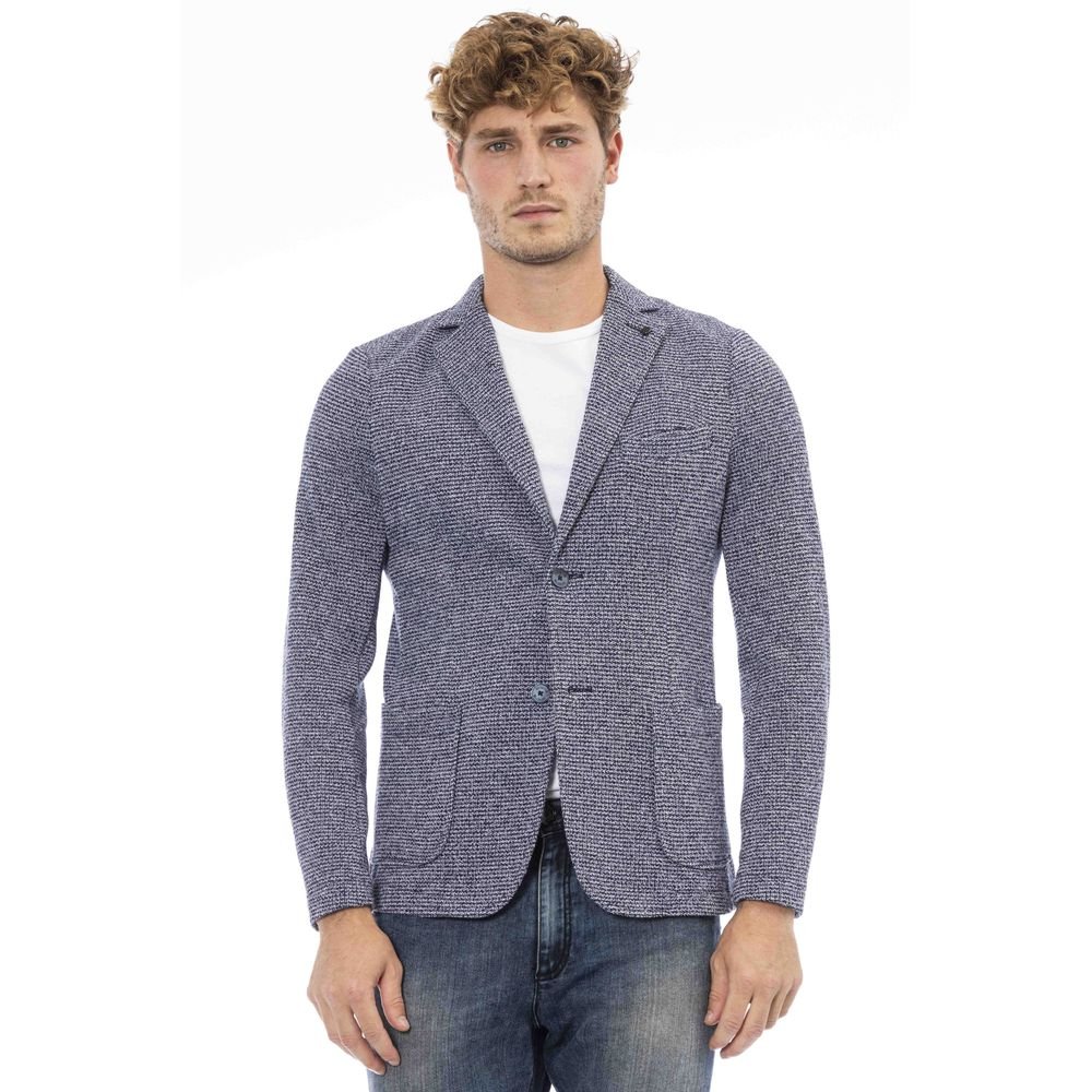 Elegant Blue Fabric Jacket with Classic Cut